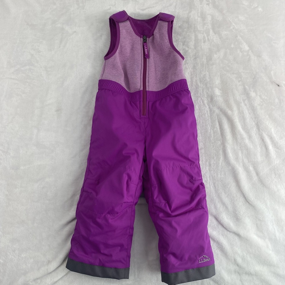 LL Bean Ski Bibs Pant Kids 3T Magenta Waterproof Insulated Fleece Lined Snow